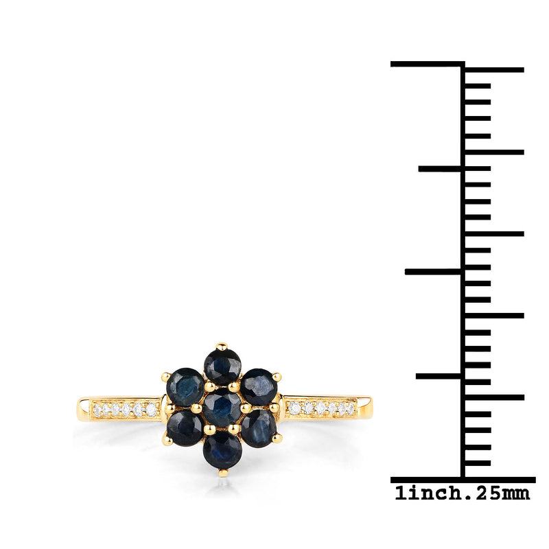 0.45 Carat Genuine Blue Sapphire and White Diamond 10K Yellow Gold Ring