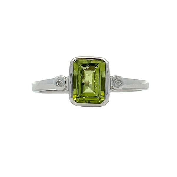 Natural 1.04ct Peridot Diamond Ring 10KT White Gold