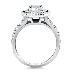 14k White Gold Double Halo Diamond Split Shank Engagement Ring Mounting