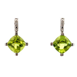 Natural 1.44ct Peridot Diamond Earrings 14KT White Gold