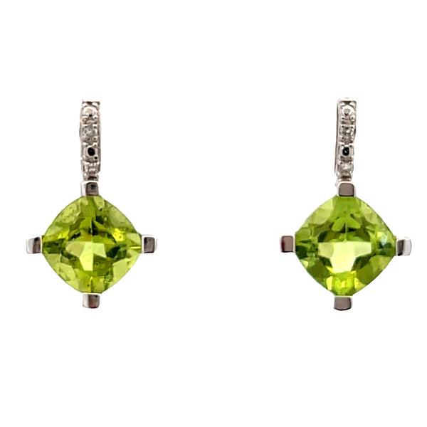 Natural 1.44ct Peridot Diamond Earrings 14KT White Gold