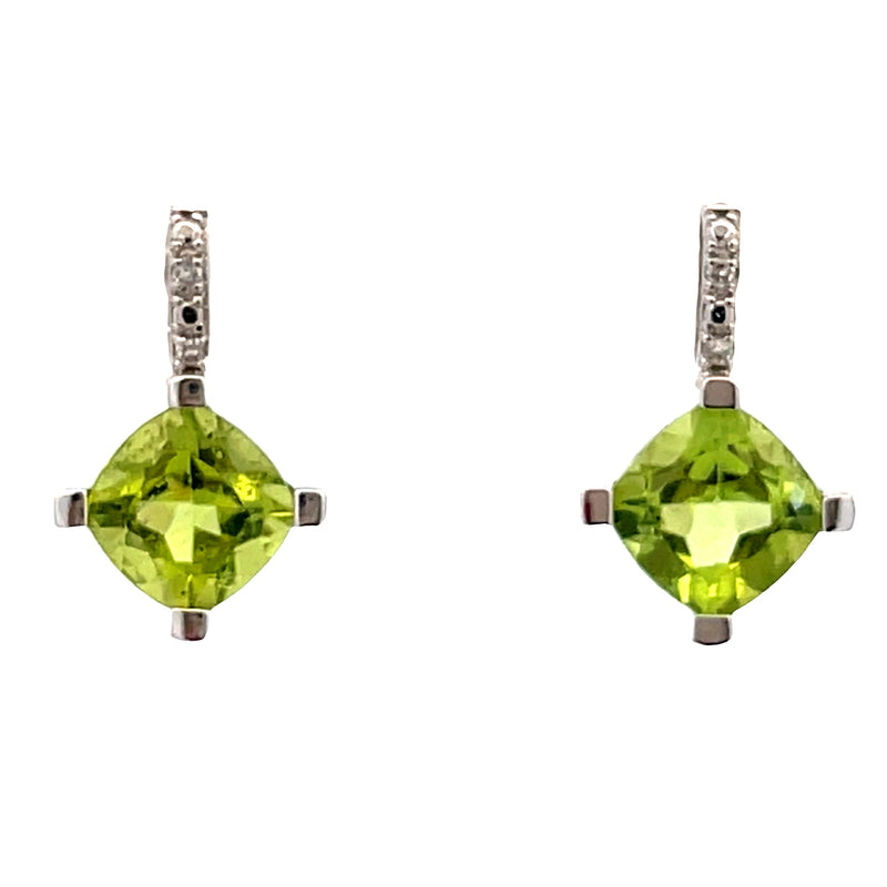 Natural 1.44ct Peridot Diamond Earrings 14KT White Gold