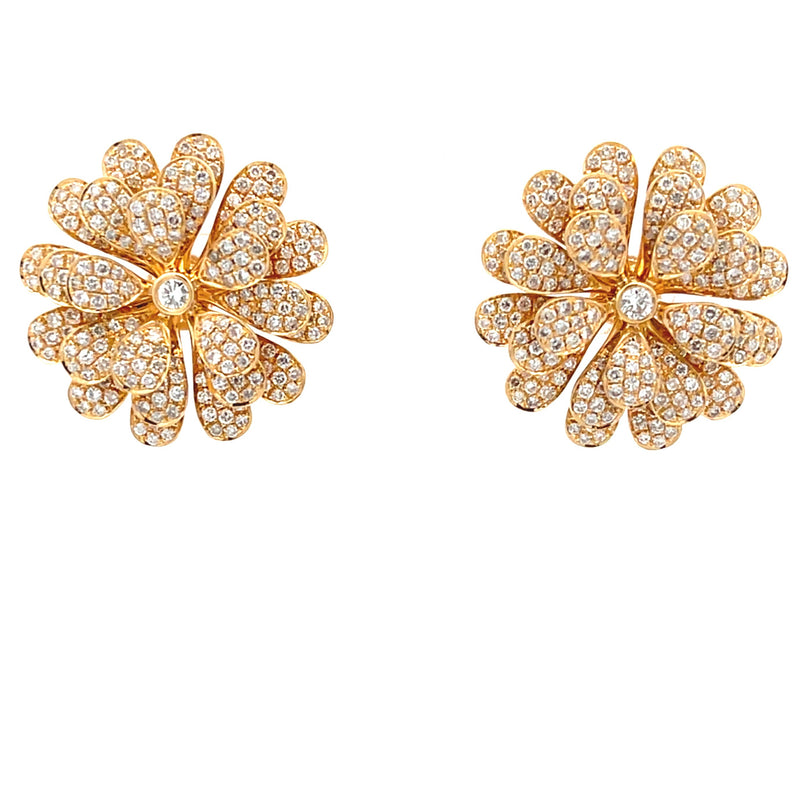 Genuine 4.10ct Diamond Flower Earrings 18KT Yellow Gold