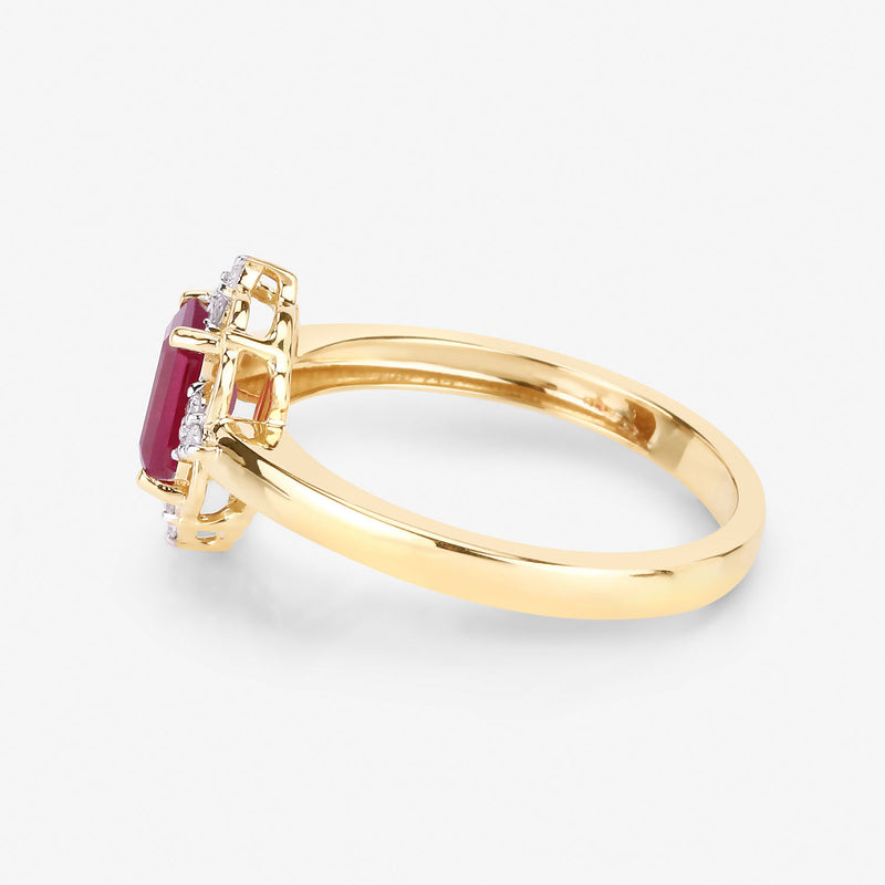 0.94 Carat Genuine Ruby and White Diamond 14K Yellow Gold Ring