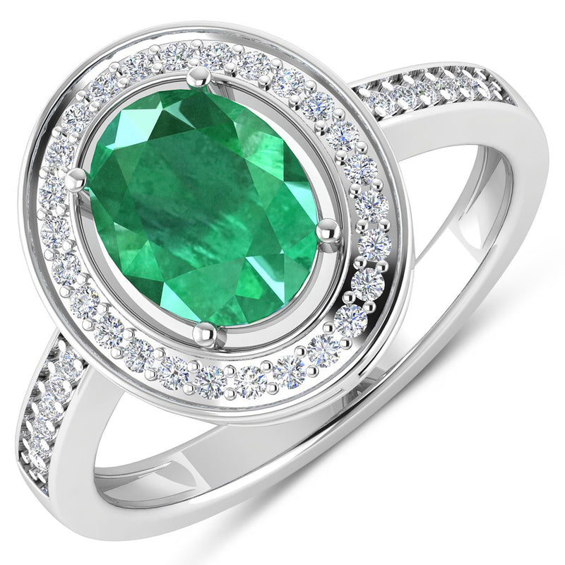 1.87 Carat Genuine Zambian Emerald and White Diamond 14K White Gold Ring