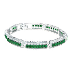 Sterling Silver Square Green Emerald Link Bracelet