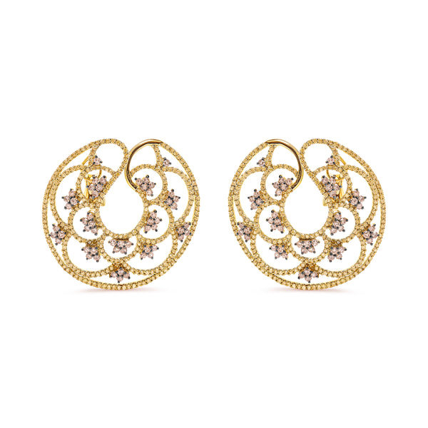 14K Yellow Gold 4 7/8 Cttw Fancy Colored Diamond Sun and Stars Open Hoop Earrings (Fancy Color, I1-I2 Clarity)