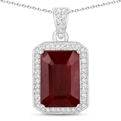 6.97 Carat Dyed Ruby and White Diamond .925 Sterling Silver Pendant