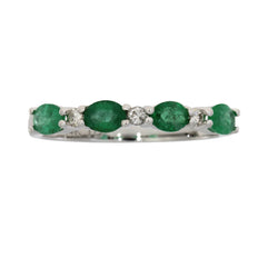 Emerald Diamond Wedding Band Ring 14KT White Gold