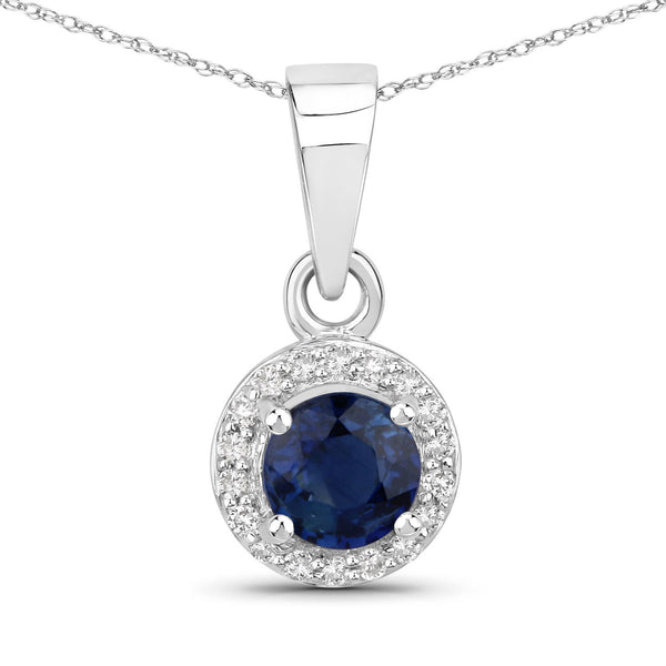 0.52 Carat Genuine Blue Sapphire and White Diamond 14K White Gold Pendant