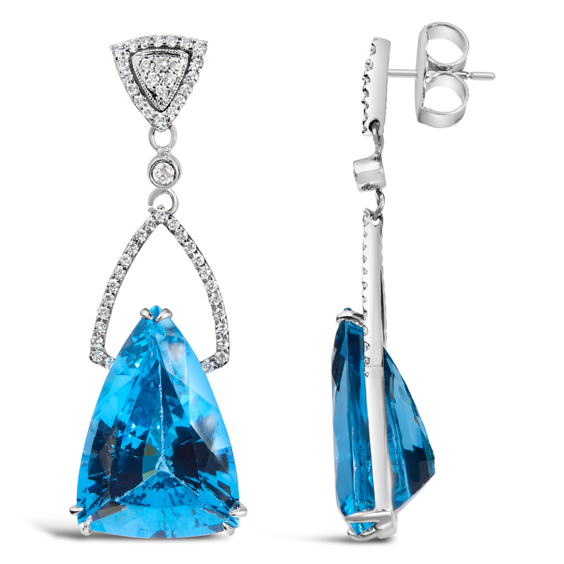 14K White Gold Earrings 4/5 Cttw Diamond and 18x11 MM Trillion Cut Blue Topaz Drop and Dangle Earrings (F-G Color, VS2-SI1 Clarity)