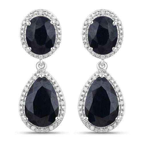 13.35 Carat Dyed Sapphire and White Diamond .925 Sterling Silver Earrings