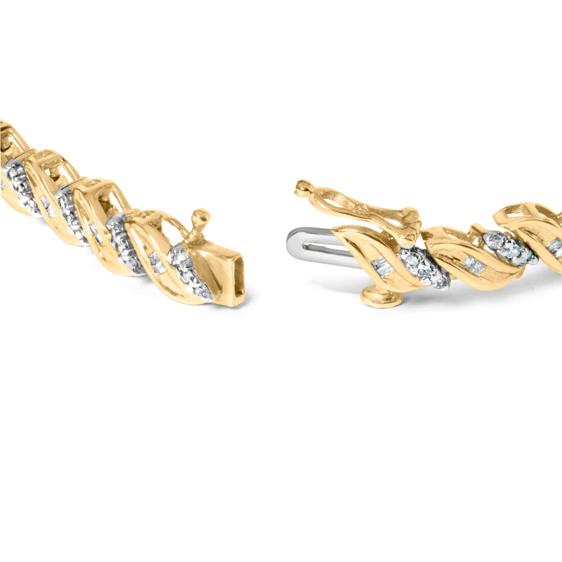 10k Yellow Gold 1.00 Cttw Round-Cut and Baguette-Cut S-Link 7.25" Bracelet (I-J Color, I2-I3 Clarity)