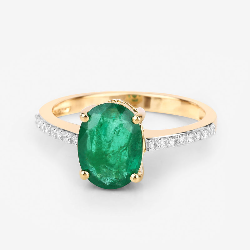 1.70 Carat Genuine Zambian Emerald and White Diamond 14K Yellow Gold Ring