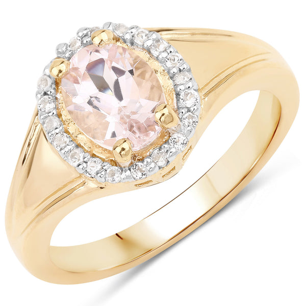 1.30 Carat Genuine Morganite and White Topaz .925 Sterling Silver Ring