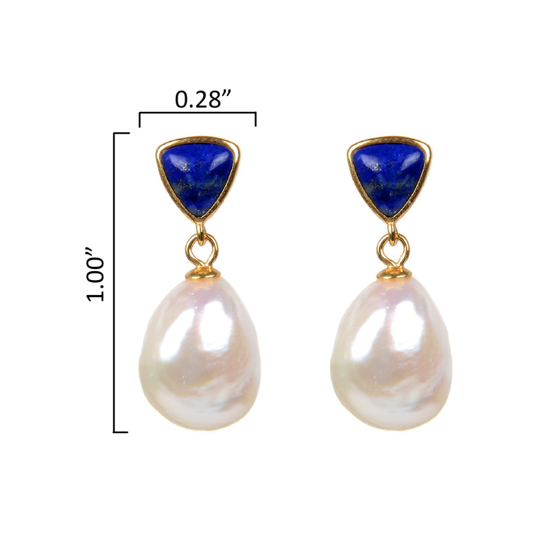 V3 Jewelry Freshwater Pearl & Lapis Lazuli Trillion-Cut Drop Earrings