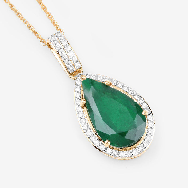 IGI Certified 3.22 Carat Genuine Zambian Emerald and White Diamond 14K Yellow Gold Pendant