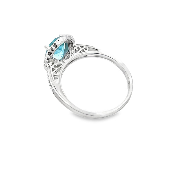 Natural 2.40ct Blue Topaz Diamond Ring 14KT White Gold