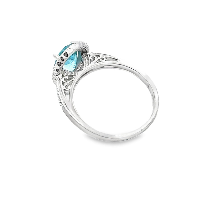 Natural 2.40ct Blue Topaz Diamond Ring 14KT White Gold