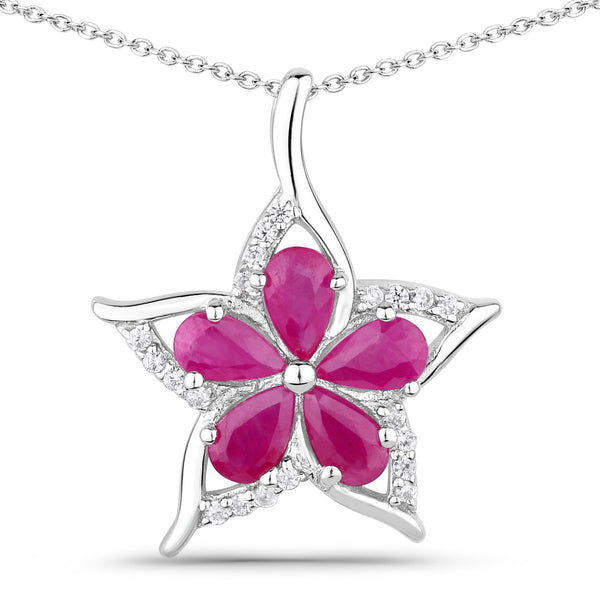 1.37 Carat Genuine Ruby and White Zircon .925 Sterling Silver Pendant