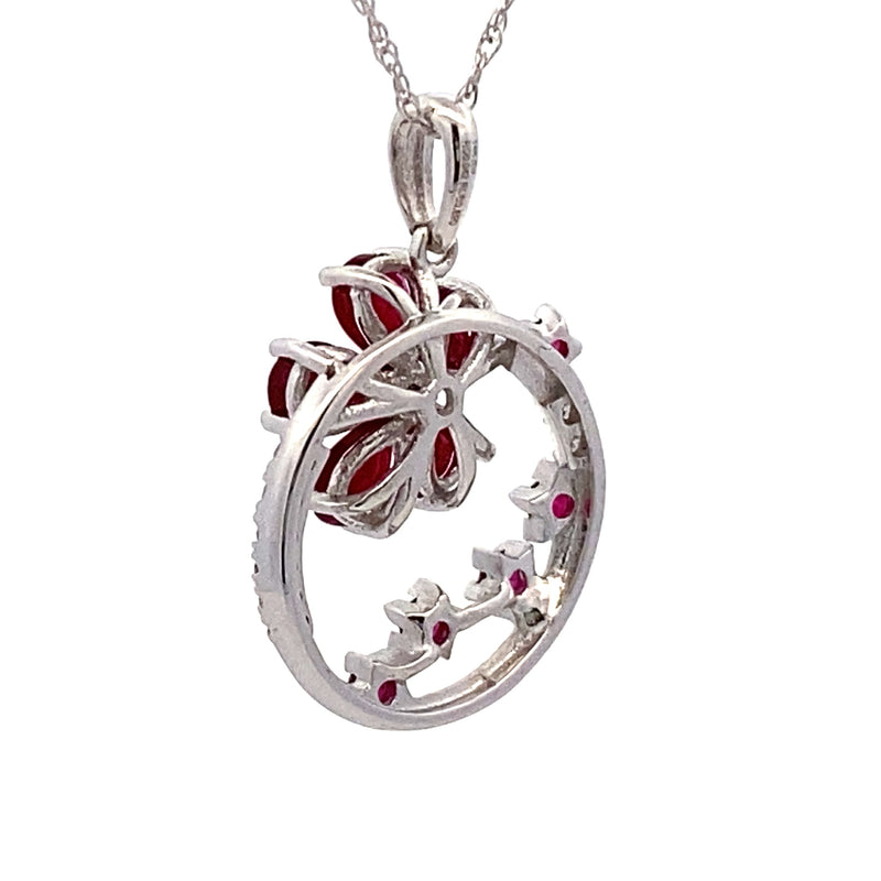 1.08ct Ruby Diamond Flower Pendant 14KT White Gold