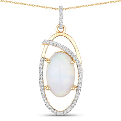 3.59 Carat Genuine Ethiopian Opal and White Diamond 14K Yellow Gold Pendant