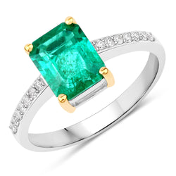 IGI Certified 1.82 Carat Genuine Zambian Emerald and White Diamond 14K Yellow & White Gold Ring