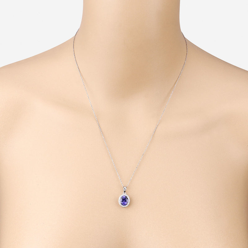 2.50 Carat Genuine Tanzanite and White Diamond 14K White Gold Pendant