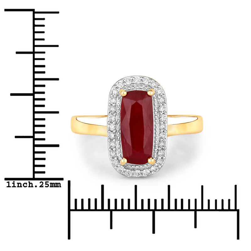 2.30 Carat Genuine Ruby and White Diamond 14K Yellow Gold Ring