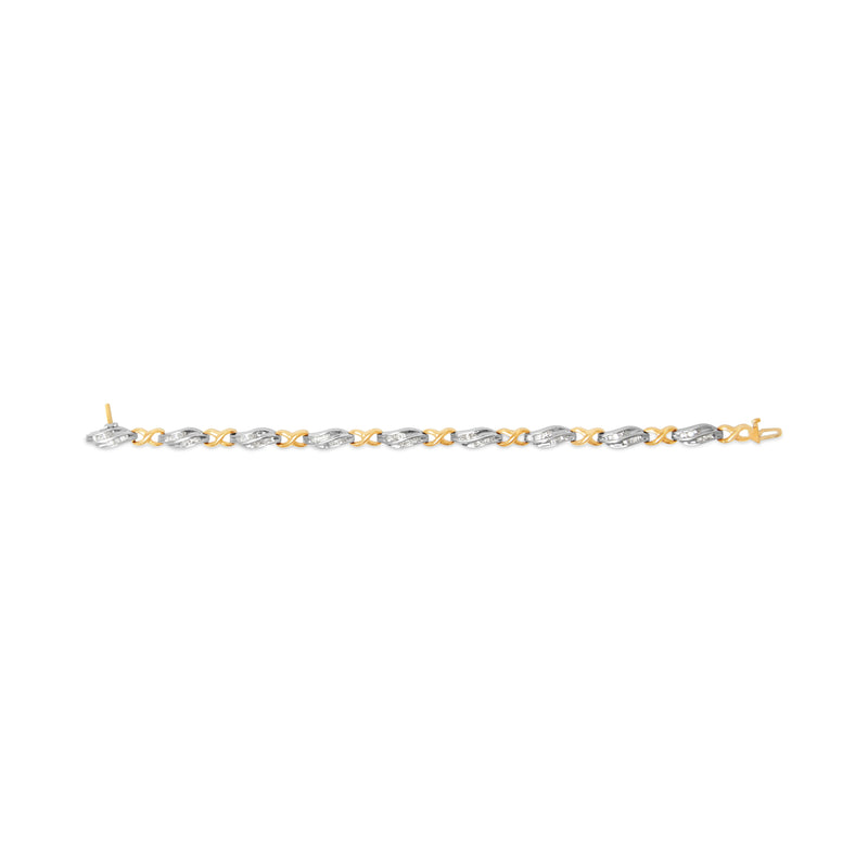 10K Two Tone Gold 1.00 Cttw Channel Set Baguette Diamond Chevron Wave Link 7" Bracelet (I-J Color, I2-I3 Clarity)