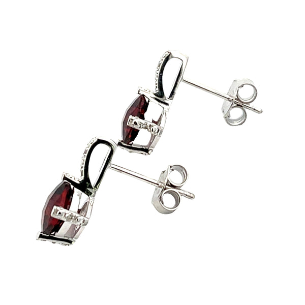 Natural 1.44ct Garnet Diamond Earrings 14KT White Gold