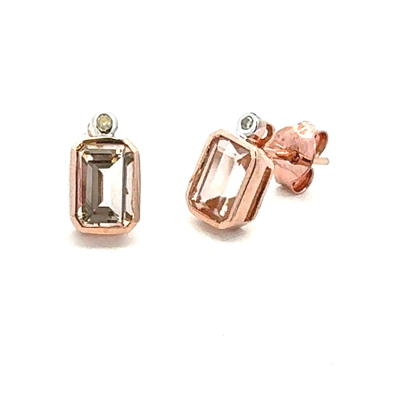 .96ct Morganite Diamond Stud Earrings 10KT Rose Gold