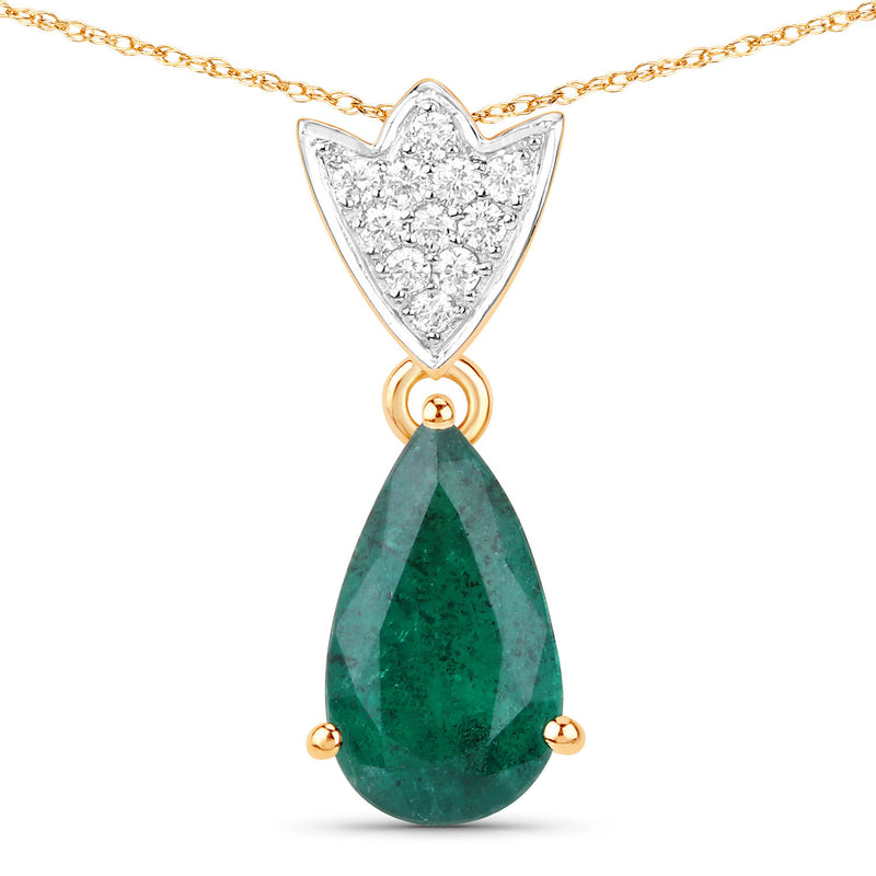 IGI Certified 1.85 Carat Genuine Zambian Emerald and White Diamond 14K Yellow Gold Pendant