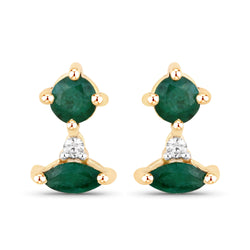 0.36 Carat Genuine Emerald and White Diamond 14K Yellow Gold Earrings