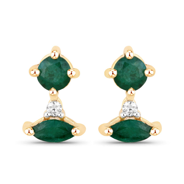 0.36 Carat Genuine Emerald and White Diamond 14K Yellow Gold Earrings