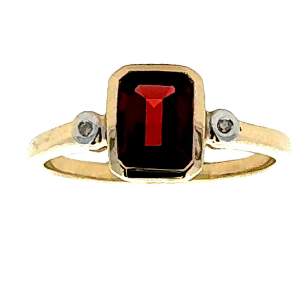 Natural 1.19ct Garnet Diamond Ring 10KT Yellow Gold