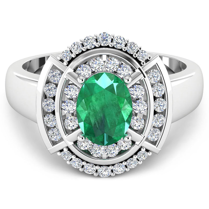 1.72 Carat Genuine Zambian Emerald and White Diamond 14K White Gold Ring