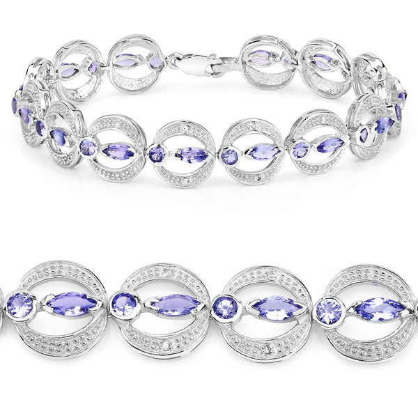 4.78 Carat Genuine Tanzanite and White Diamond .925 Sterling Silver Bracelet