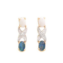 18k Yellow Gold Plated 925 Sterling Silver Opal 0.02 Diamond Earrings for Women