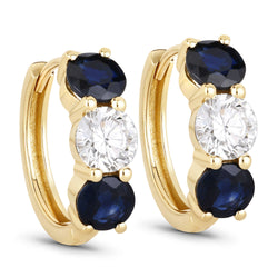 3.60 Carat Genuine Blue Sapphire and Lab Grown Diamond 14K Yellow Gold Earrings