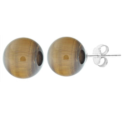 V3 Jewelry 8MM Tiger Eye Ball Sterling Silver Stud Earrings