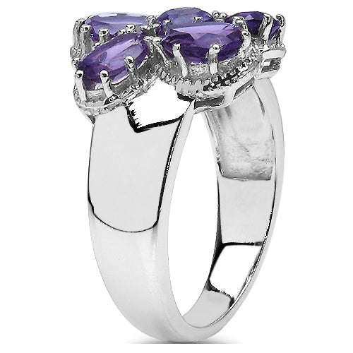 2.62 Carat Genuine Amethyst .925 Sterling Silver Cluster Ring