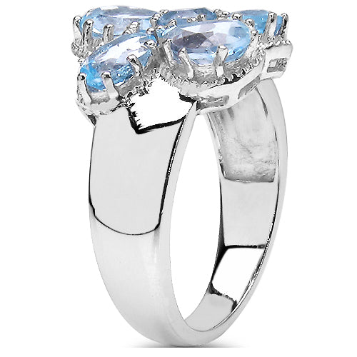 3.56 Carat Genuine Blue Topaz .925 Sterling Silver Cluster Ring