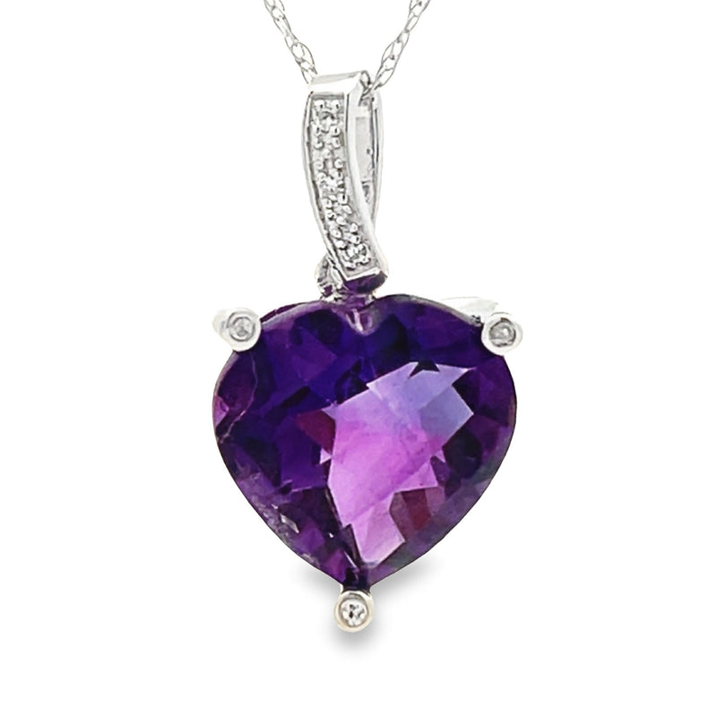 Amethyst Diamond Heart Love Pendant 14KT White Gold