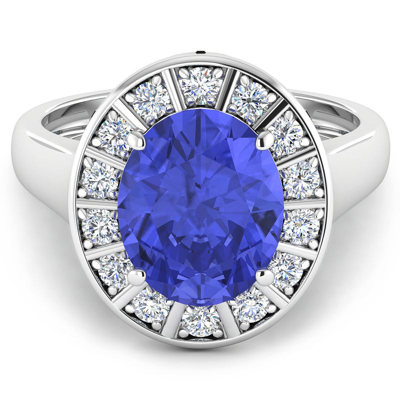 3.82 Carat Genuine Tanzanite and White Diamond 14K White Gold Ring