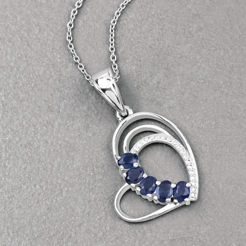 1.00 Carat Genuine Blue Sapphire .925 Sterling Silver Pendant