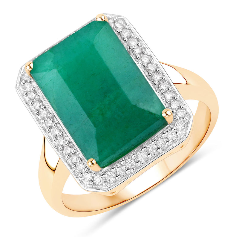 5.71 Carat Dyed Emerald and White Diamond 14K Yellow Gold Ring