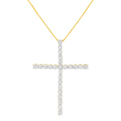 .925 Sterling Silver 3.0 Cttw Round Shape Diamond 1-1/2" Cross Pendant with Box Chain Necklace (I-J Color, I2-I3 Clarity) - 18"