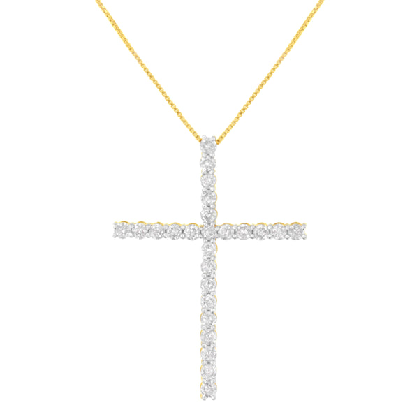 .925 Sterling Silver 3.0 Cttw Round Shape Diamond 1-1/2" Cross Pendant with Box Chain Necklace (I-J Color, I2-I3 Clarity) - 18"