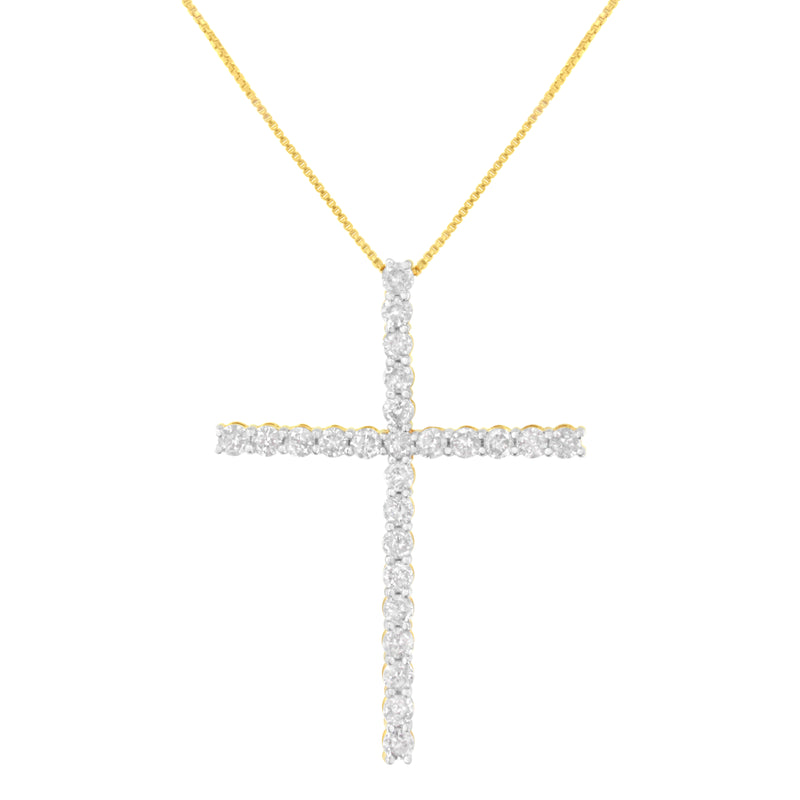 .925 Sterling Silver 3.0 Cttw Round Shape Diamond 1-1/2" Cross Pendant with Box Chain Necklace (I-J Color, I2-I3 Clarity) - 18"